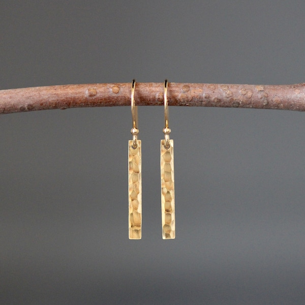 Hammered Gold Earrings - Gold Rectangle Earrings - 24k Gold Vermeil Earrings - Simple Gold Earrings - Everyday Gold Jewelry