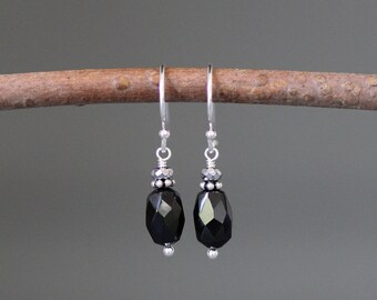 Black Garnet Earrings - Black Gemstone Earrings - Hematite Earrings - Bali Silver Earrings - Gemstone Dangle Earrings - Black and Silver