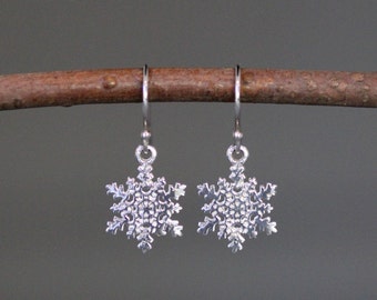 Snowflake Earrings - Silver Snowflake Jewelry - Snowflake Dangle Earrings - Silver Snowflake Charm - Silver Filigree Earrings