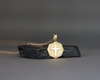 Gold Cross Necklace - Crucifix Pendant Necklace - Gold Cross Pendant - Gold Cross Charm - Christmas Jewelry Gift - Religious Jewelry