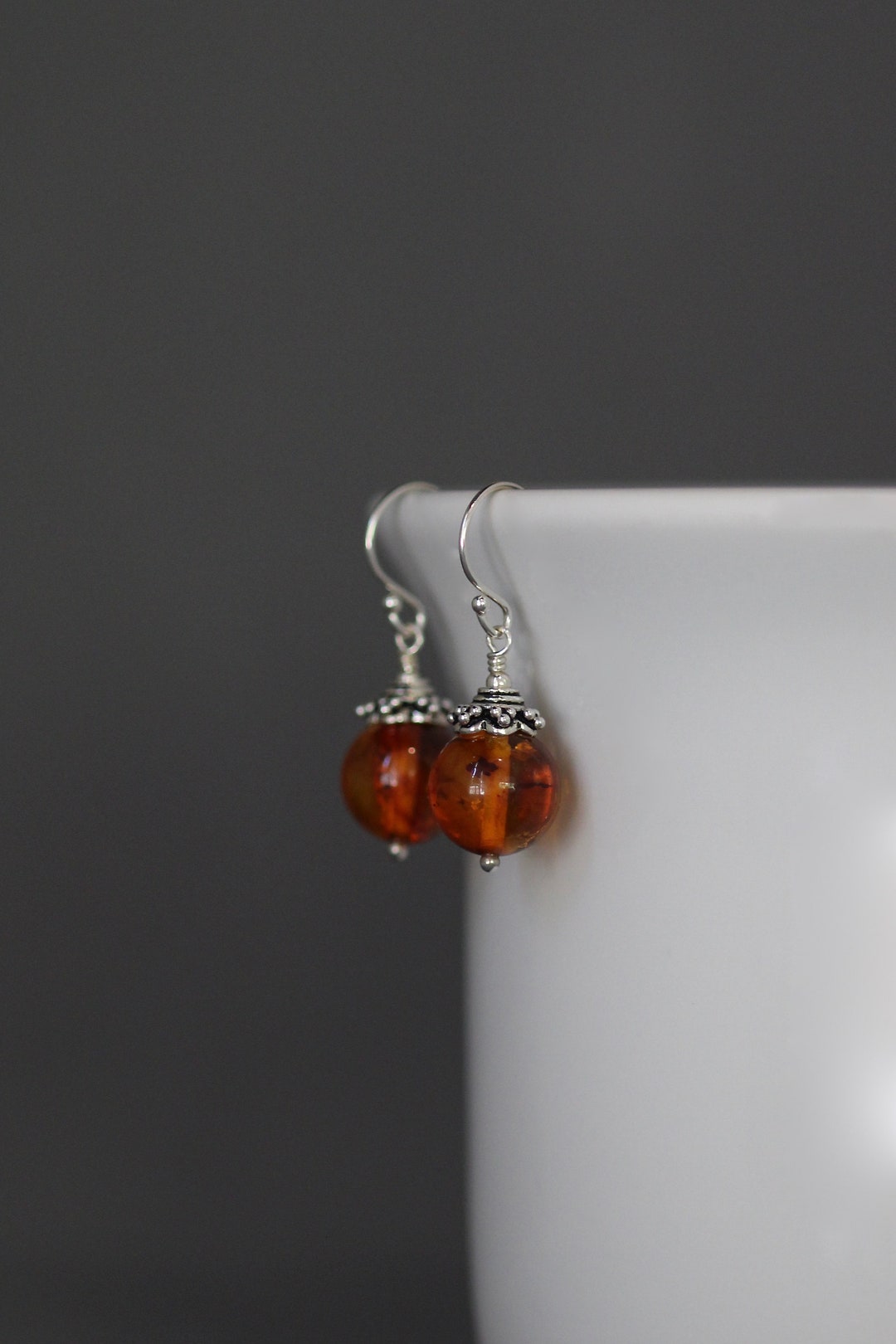 Orange Gemstone Earrings Bali Silver Earrings Gemstone Dangle Earrings