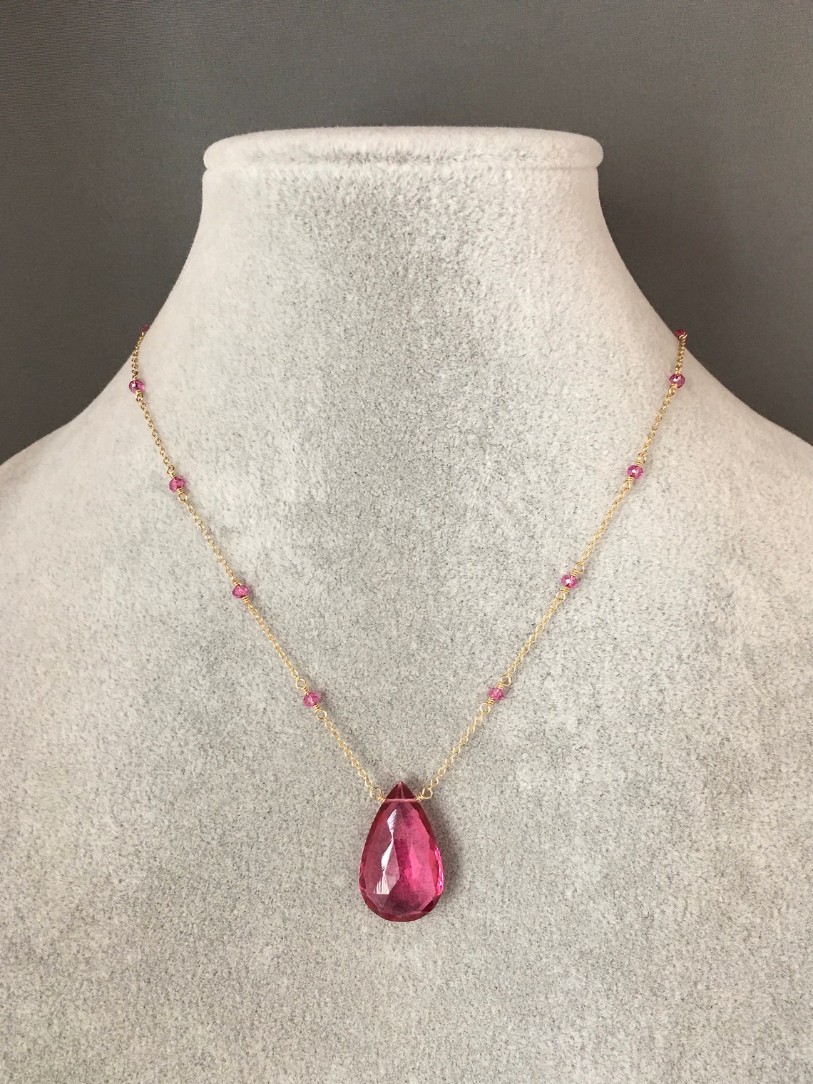 Pink Quartz Necklace Pink Gemstone Necklace Hot Pink Etsy