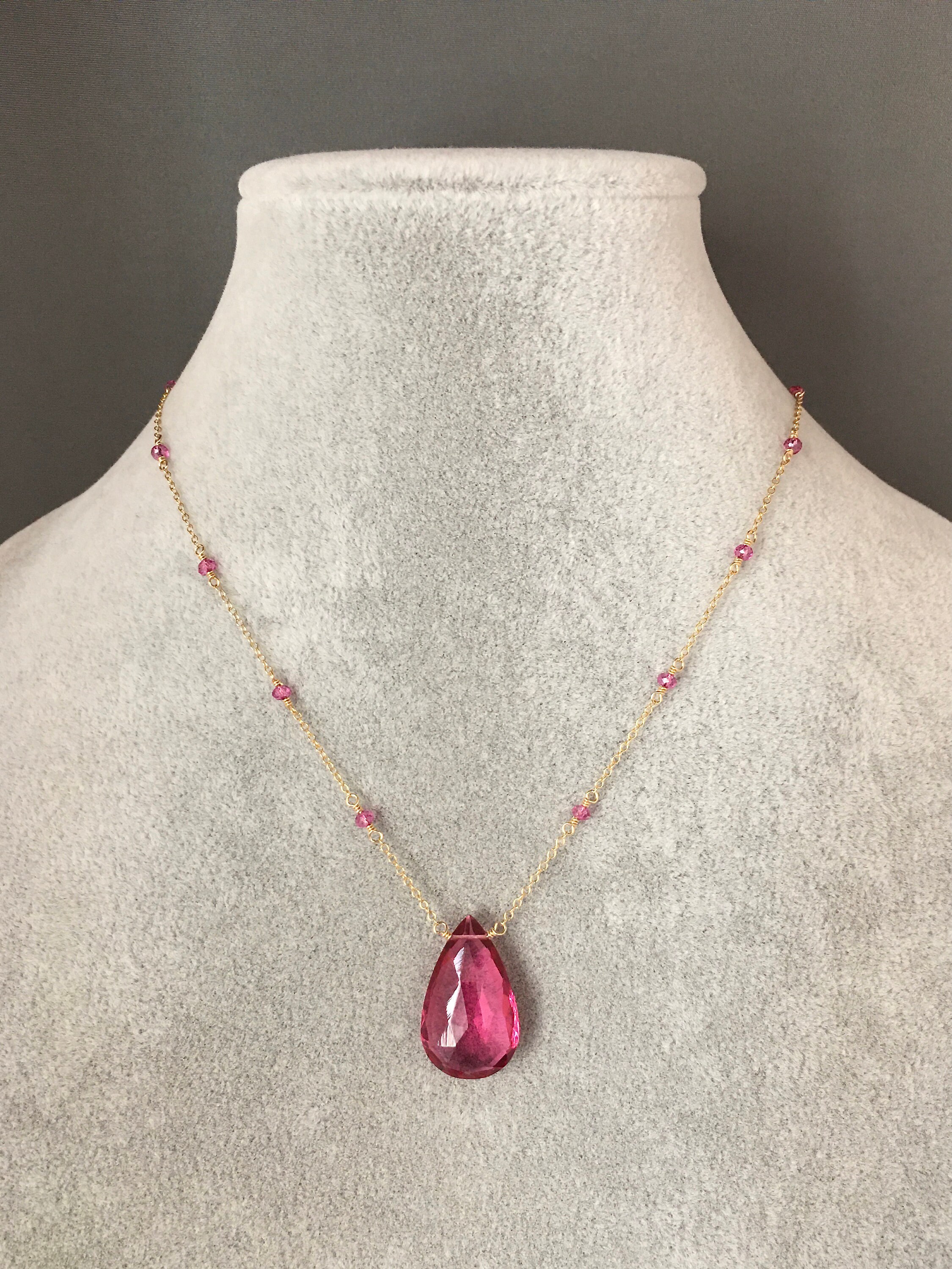 Pink Quartz Necklace Pink Gemstone Necklace Hot Pink Etsy