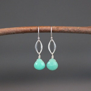 Chrysoprase Earrings - Green and Silver Earrings - Chrysocal Earrings - Silver Link Earrings - Green Gemstone Earrings