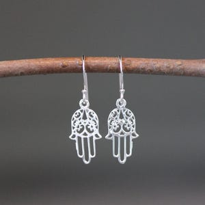 Silver Hamsa Earrings - Hand of Fatima Earrings - Silver Hamsa Charms - Hamsa Jewelry - Filigree Hamsa Earrings - Bright Silver Earrings