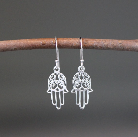 Silver Hamsa Earrings Hand of Fatima Earrings Silver Hamsa