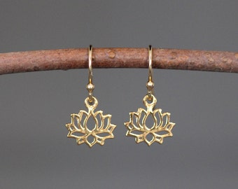 Lotus Flower Earrings - Gold Lotus Charm - Flower Charm Earrings - Gold Dangle Earrings - Gold Filigree Earrings