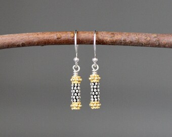 Silver and Gold Earrings - Bali Silver Earrings - Mixed Metal Jewelry - Silver Wire Wrapped Earrings - Everyday Earrings