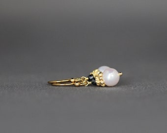 Spinel and Gold Earrings - Pearl and Gemstone Earrings - Gray Gemstone Earrings - Pearl and Gold Earrings - Pearl Dangle Earrings