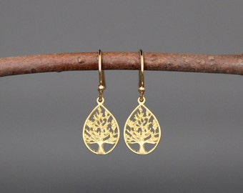 Orecchini Albero della Vita - Albero della Vita in Oro - Orecchini Albero Genealogico - Gioielli Judaica - Ciondoli Albero - Orecchini Oro Opaco - Gioielli Naturali
