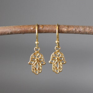 Hamsa Earrings - Hand of Fatima Earrings - Gold Hamsa Charms - Judaica Jewelry - 14k Gold Vermeil-  Symbolic Jewelry - All Gold Earrings