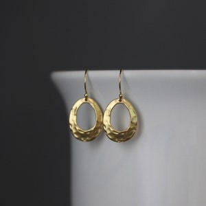 Hammered Gold Earrings - Matte Gold Earrings - Everyday Gold Jewelry - Gold Dangle Earrings - 18k Gold Vermeil Earrings - Oval Earrings
