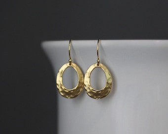 Hammered Gold Earrings - Matte Gold Earrings - Everyday Gold Jewelry - Gold Dangle Earrings - 18k Gold Vermeil Earrings