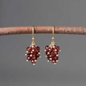 Garnet Earrings - Red Gemstone Earrings - Cluster Earrings - Wire Wrapped Earrings Gold - Multi Gemstone Earrings