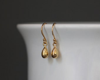 Gold Teardrop Earrings - Teardrop Charm Earrings - Shiny Gold Earrings - 24k Gold Vermeil Earrings - Boho Earrings