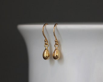 Gold Teardrop Earrings - Teardrop Charm Earrings - Shiny Gold Earrings - 14k Gold Vermeil Earrings - Boho Earrings - All Gold Earrings