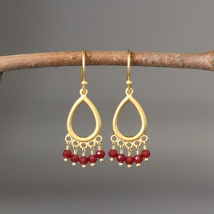 Red Ruby Earrings - Red Gemstone Earrings - Gold Chandelier Earrings - Ruby and Gold Earrings - July Birthstone - Gold Wire Wrapped Earrings