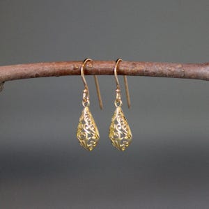 Gold Filigree Earrings - 24k Gold Vermeil Earrings - Gold Charm Earrings - Gold Dangle Earrings - Everyday Jewelry image 2