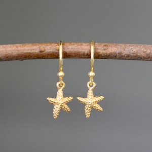 Starfish Earrings - Gold Star Earrings - Small Star Earrings - 14k Gold Vermeil - Gold Dangle Earrings - Sea Life Jewelry - All Gold Earring
