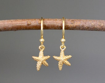 Starfish Earrings - Gold Star Earrings - Small Star Earrings - 14k Gold Vermeil - Gold Dangle Earrings