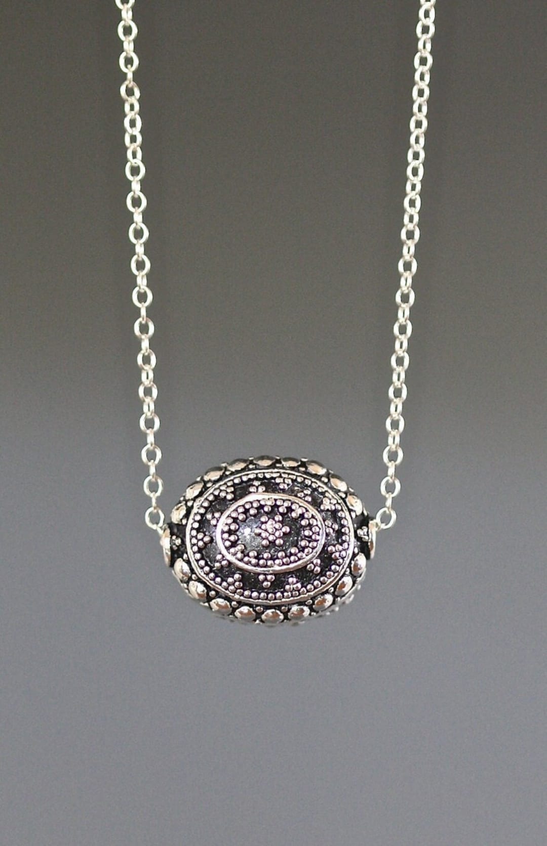 Bali Bead Necklace Silver Bead Necklace Silver Filigree Necklace Silver