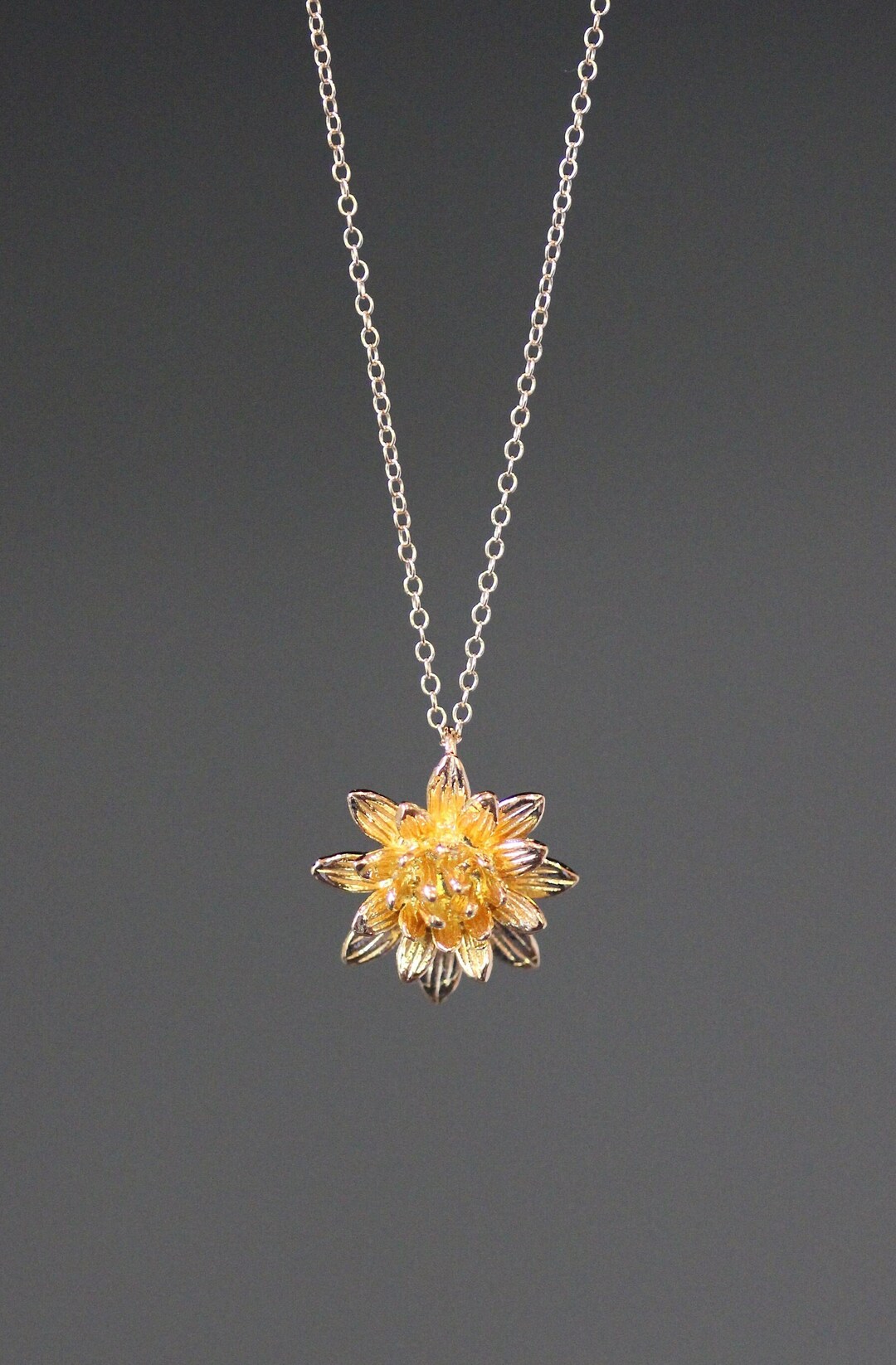 Fancy Gold R Flower Gold Flower Necklace - 3D Flower Pendant - Gold Charm Necklace - 24k ...