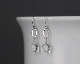 Clear Quartz Crystal Earrings - Clear and Silver Earrings - Silver Link Earrings - Marquise Earrings - Lightweight Earrings