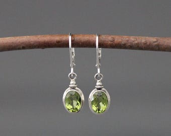 Peridot and Bali Silver Earrings - Green Gemstone Dangles - August Birthstone Jewelry