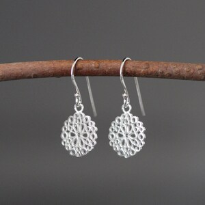 Silver Filigree Earrings - Silver Flower Earrings - Small Silver Earrings - Round Silver Earrings - Silver Charm Earrings - Sterling Silver