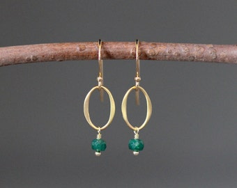 Emerald and Gold Earrings - Green Gemstone Earrings - May Birthstone Jewelry - Matte Gold Earrings