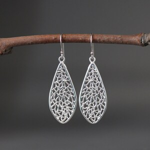 Silver Filigree Earrings - Silver Teardrop Earrings - Lightweight Earrings - Silver Dangle Earrings - Statement Earrings