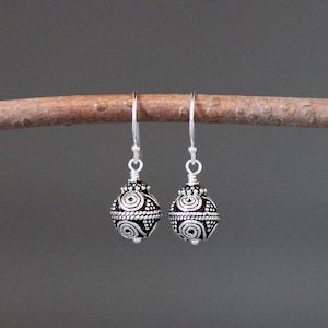 Bali Bead Earrings - Silver Wire Wrapped Earrings - Small Silver Dangle Earrings - Minimalist Silver Earrings - Beaded Earrings