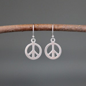 Peace Sign Earrings - Peace Charm Earrings - Silver Peace Signs - Minimalist Silver Earrings - Peace Sign Jewelry - All Silver Earrings