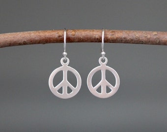 Peace Sign Earrings - Peace Charm Earrings - Silver Peace Signs - Minimalist Silver Earrings - Peace Sign Jewelry