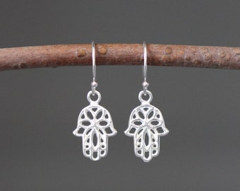 Hamsa Earrings - Hand of Fatima - Silver Hamsa Charms - Hamsa Jewelry - Filigree Hamsa Earrings