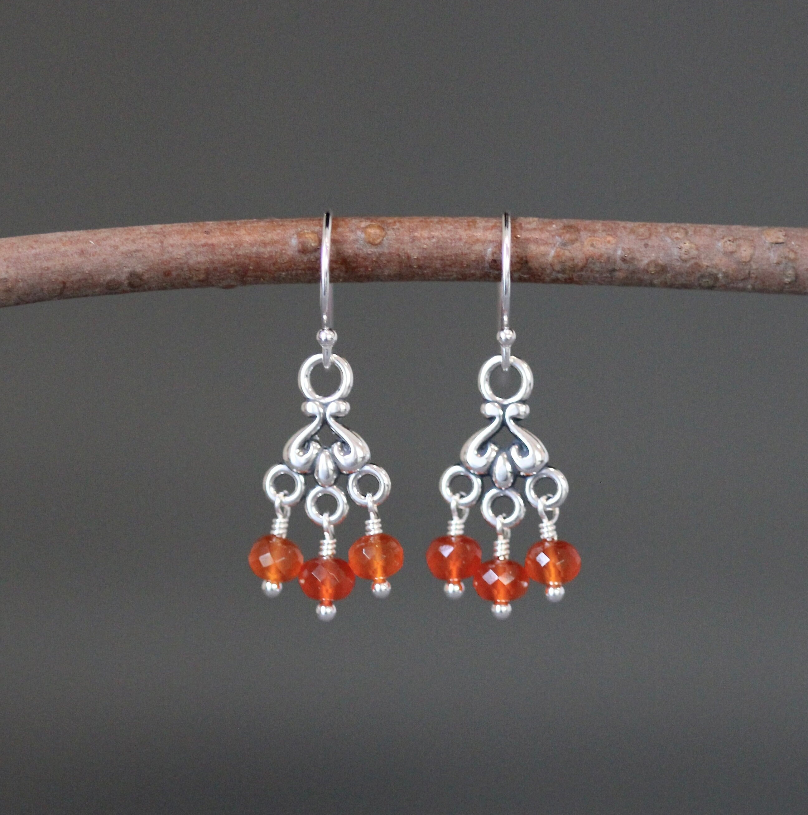 Carnelian Earrings Small Chandelier Earrings Orange Gemstone Earrings Bali Silver Earrings Wire Wrapped Earrings Orange and Silver Etsy Canada