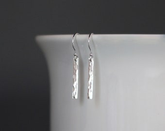Hammered Silver Earrings - Silver Rectangle Earrings - Simple Silver Earrings - Everyday Silver Jewelry - Sterling Silver Earrings