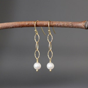 White Pearl Earrings - Pearl and Gold Earrings - Akoya Pearl Earrings - Pearl Bridal Jewelry - Long Pearl Earrings - 18k Gold Vermeil