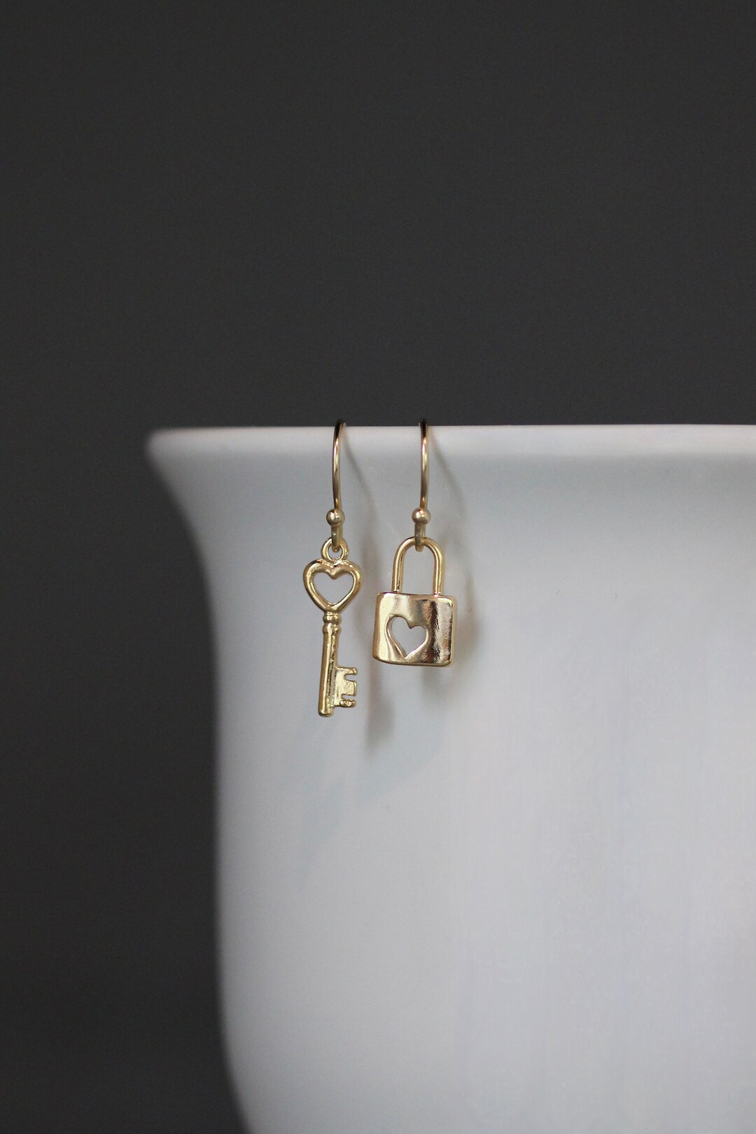 Lock and Key Earrings Gold Lock and Key Heart Charm Earrings Key to My