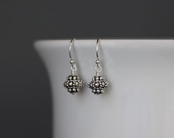 Small Silver Earrings - Bali Bead Earrings - Everyday Silver Jewelry - Wire Wrapped Earrings