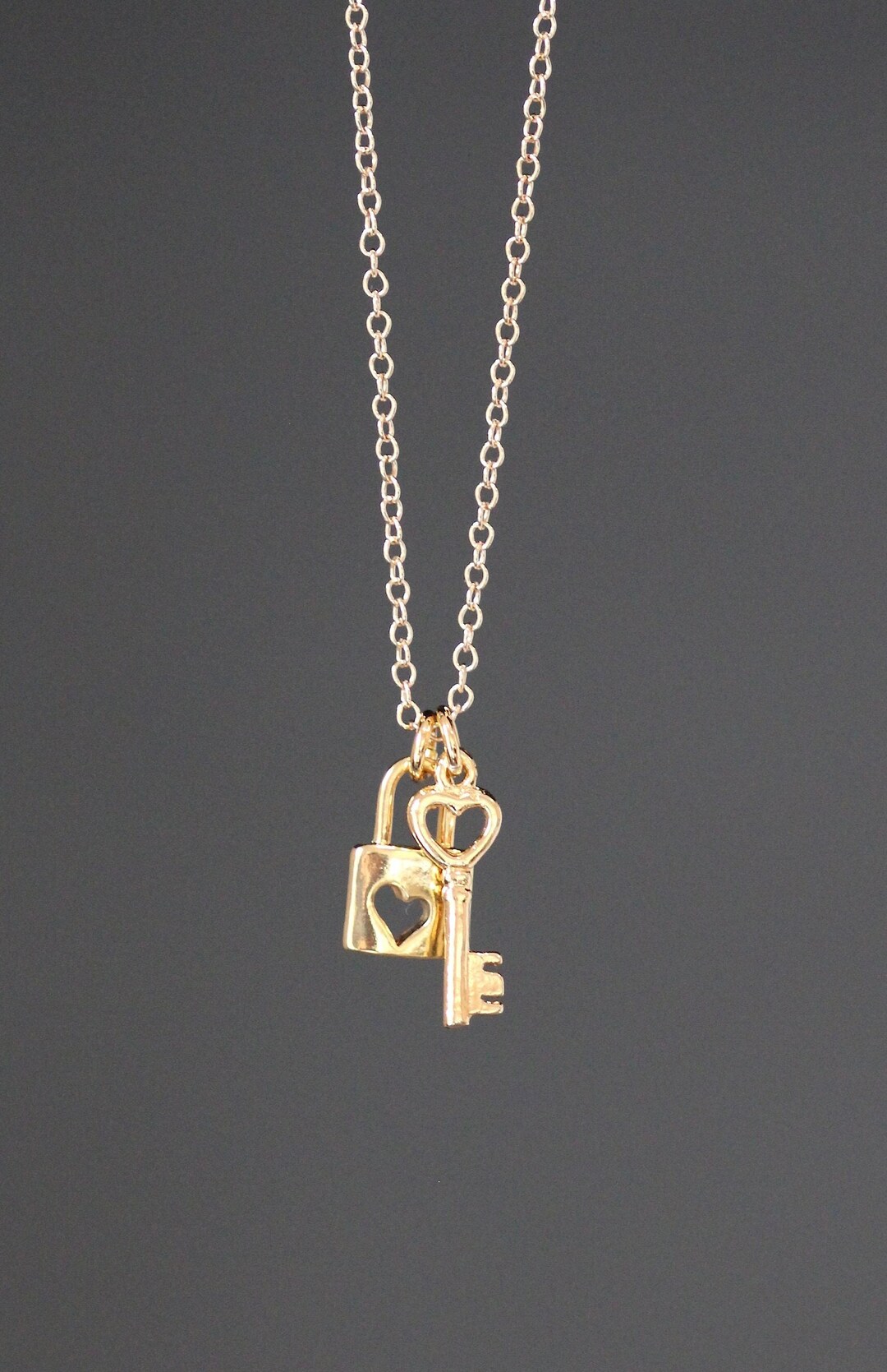 Lock and Key Necklace Gold Lock and Key Heart Charm Etsy