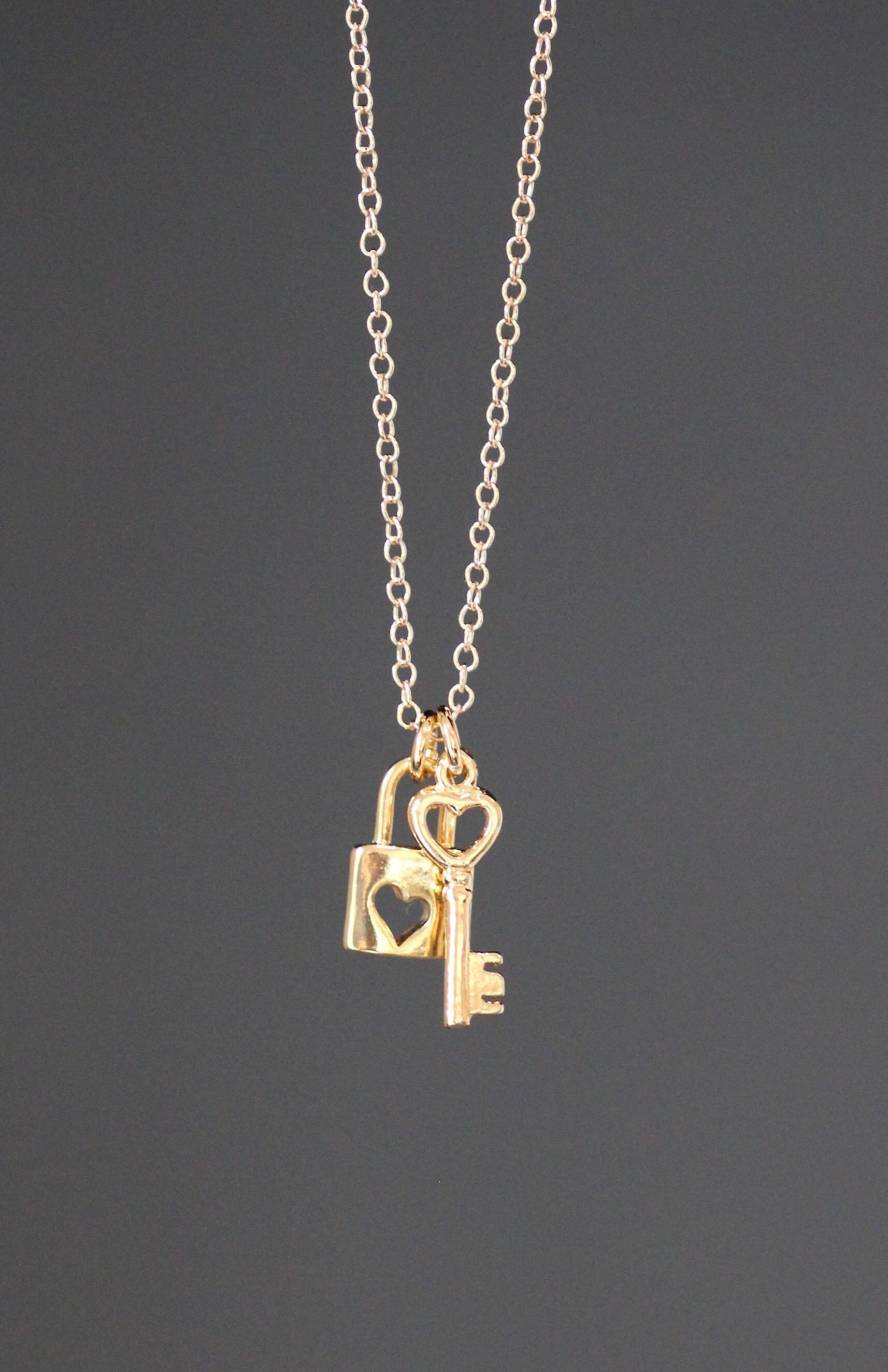 Lock and Key Necklace - Gold Lock and Key - Heart Charm Necklace - Key ...