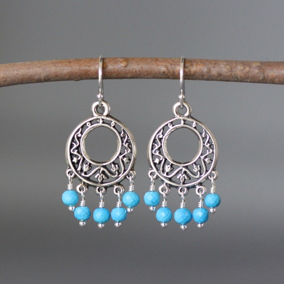 Turquoise Gemstone Earrings Silver Chandelier Image 0