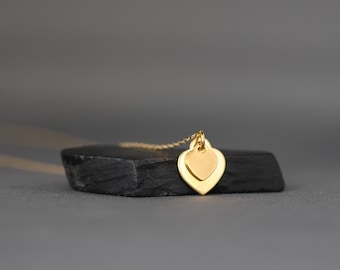Gold Heart Necklace - Gold Tag Pendant - Simple Heart Pendant - Shiny Heart Necklace - Token of Love Jewelry - Anniversary Jewelry Gift