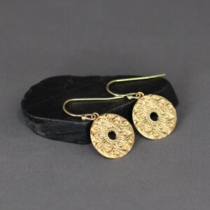 Gold Mandala Earrings Round Gold Earrings Gold Coin Earrings 18k Gold Vermeil Earrings Gold Charm Earrings image 5