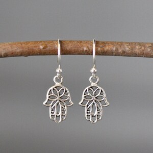 Hamsa Earrings - Hand of Fatima - Silver Hamsa Charms - Judaica Jewelry - Protection Symbol Earrings