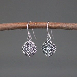 Silver Filigree Earrings Silver Flower Earrings Bali Silver Earrings Sterling Silver Earrings Silver Charm Earrings image 2