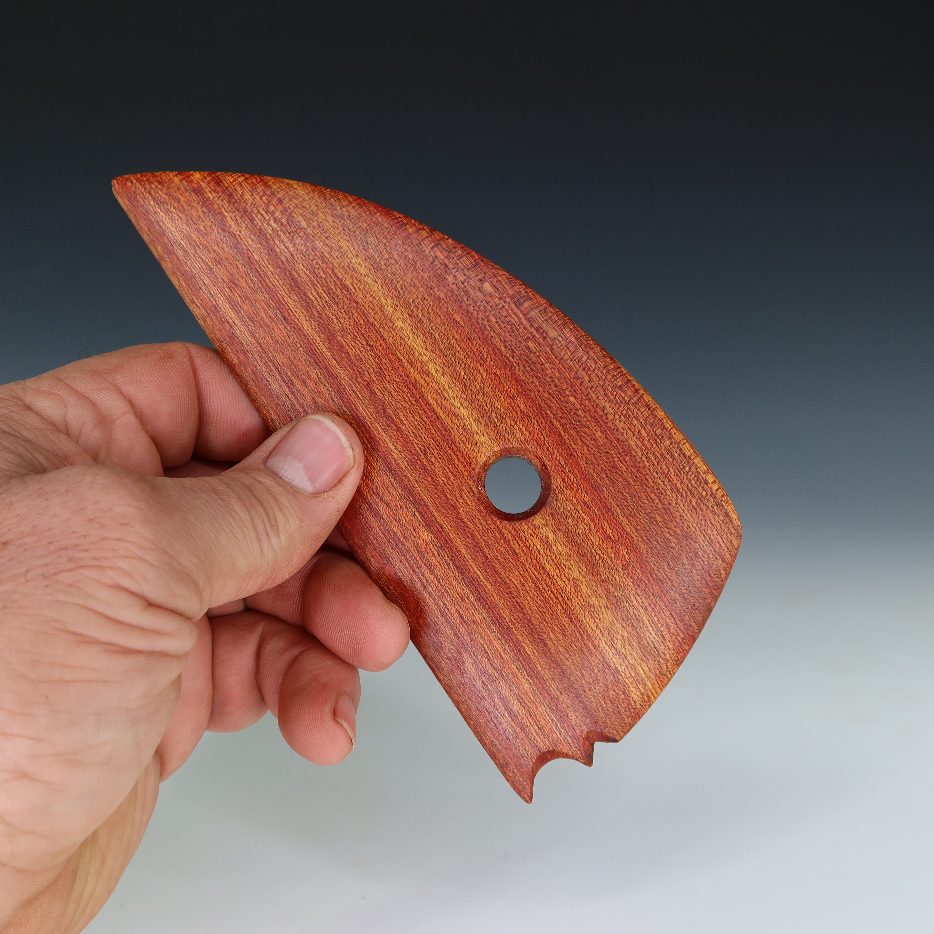 Bloodwood Triangular Footing Detailer Pottery Rib, Wood Platter