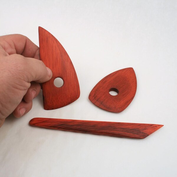 Padauk Pottery Tool Set, Wood Bowl Rib, Trim Knife