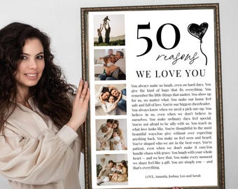 50 Reasons We Love You Poster With Pictures Template, Printable 50th Birthday Gift for Him or Her Editable, Personalized 50th Birthday Decor